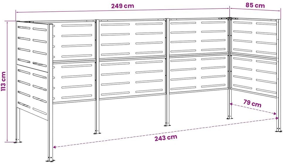 Atliekų konteinerio ekranas 249 x 85 x 113 cm Plienas Juoda