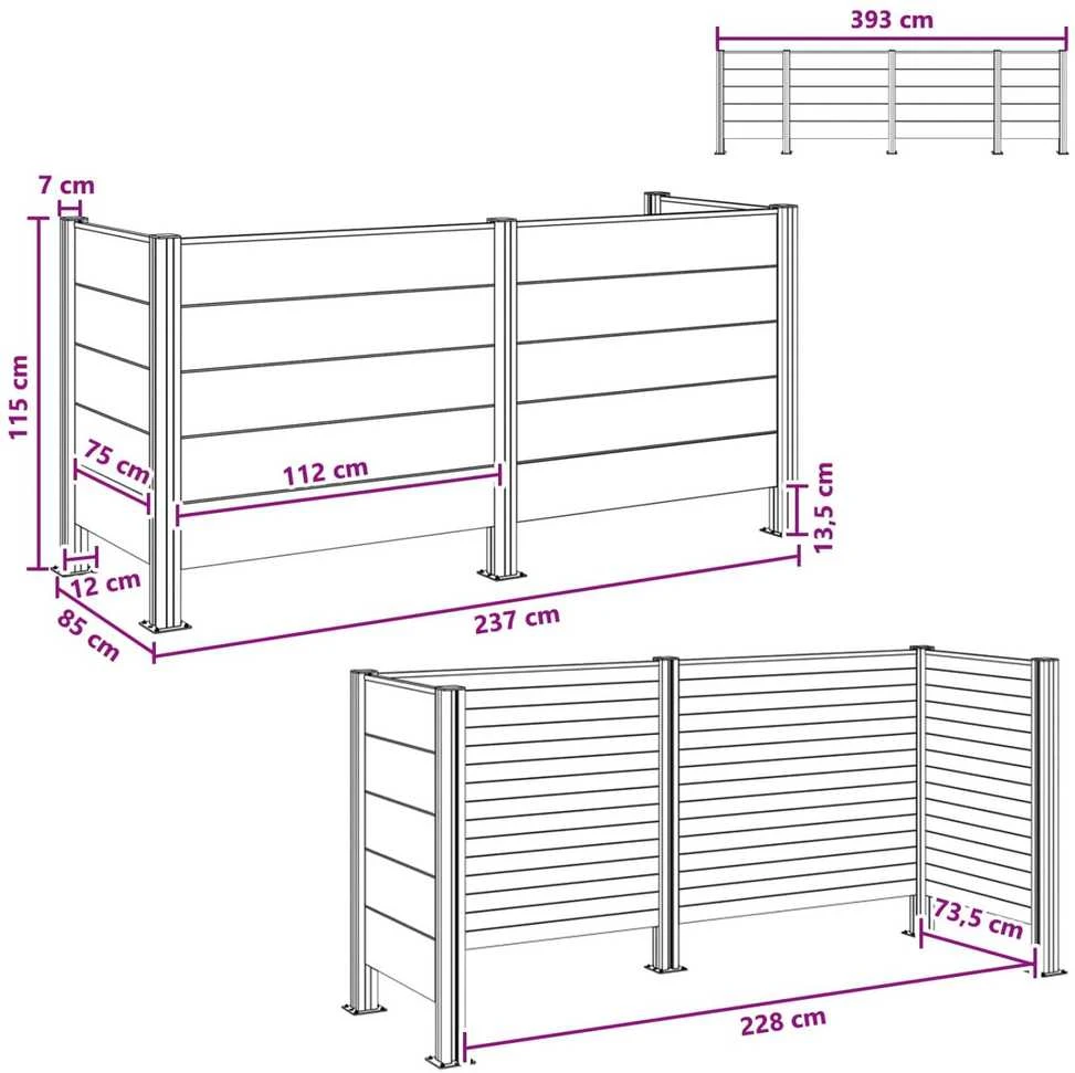 Atliekų konteinerio tvora Pilka 237 x 85 x 115 cm Alavas ir WPC