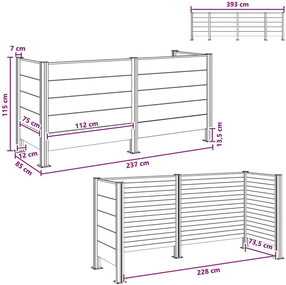 Atliekų konteinerio tvora Pilka 237 x 85 x 115 cm Alavas ir WPC