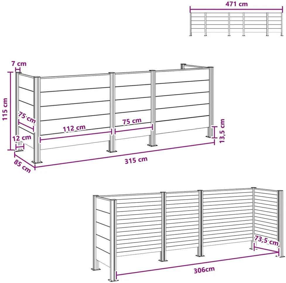 Atliekų konteinerio tvora Ruda 315 x 85 x 115 cm Alavas ir WPC
