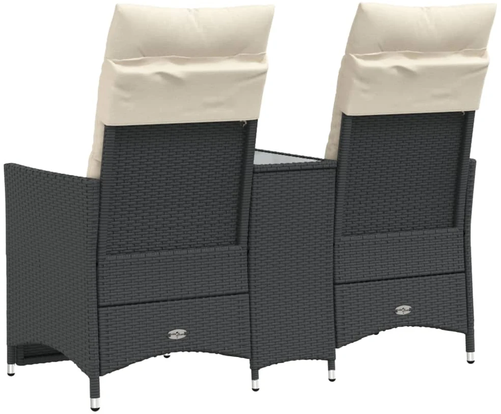Atlošiama dvivietė sodo sofa su staliuku, juoda, poliratanas