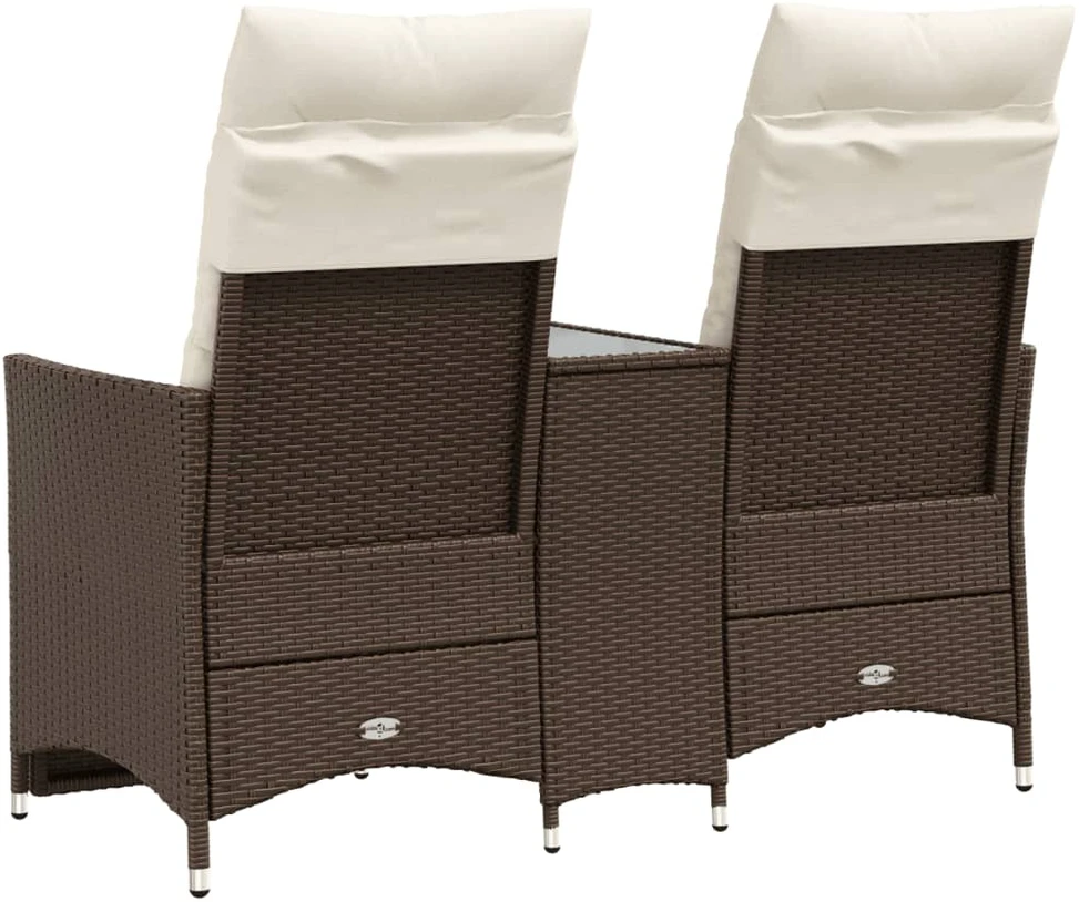 Atlošiama dvivietė sodo sofa su staliuku, ruda, poliratanas
