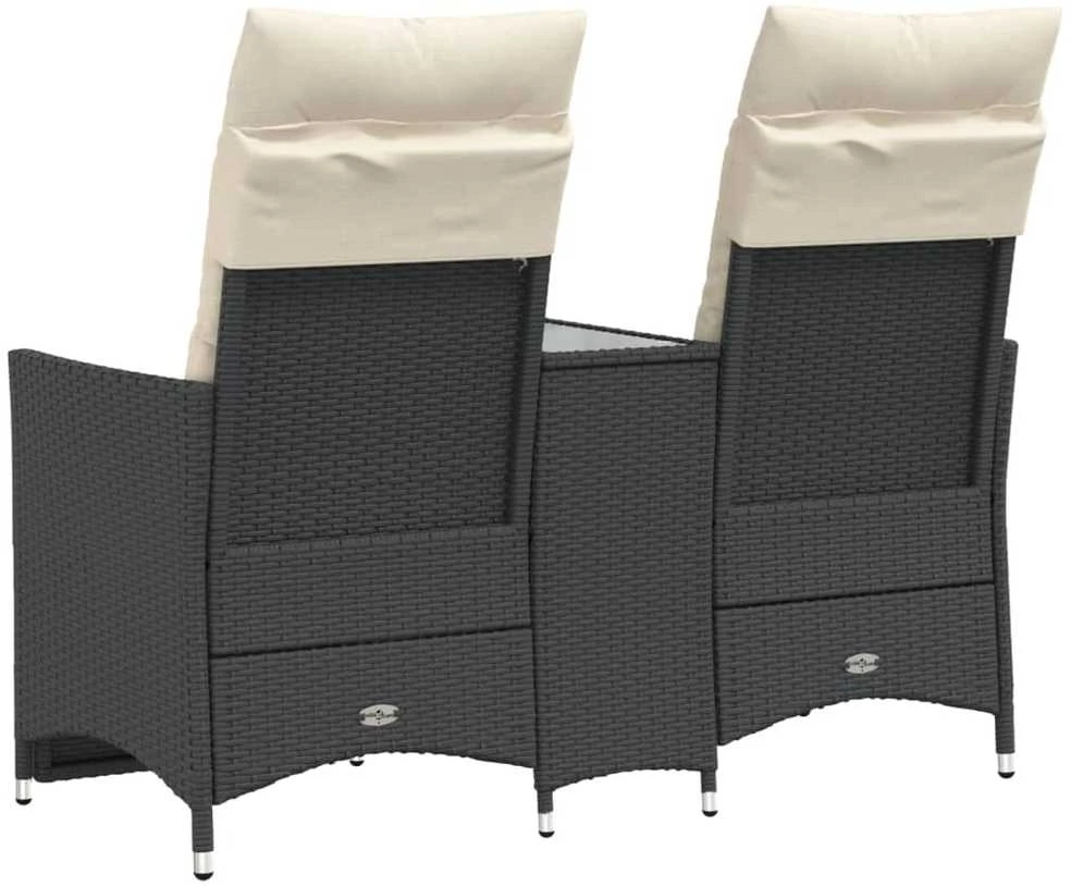 Atlošiama dvivietė sodo sofa su staliuku, juoda, poliratanas