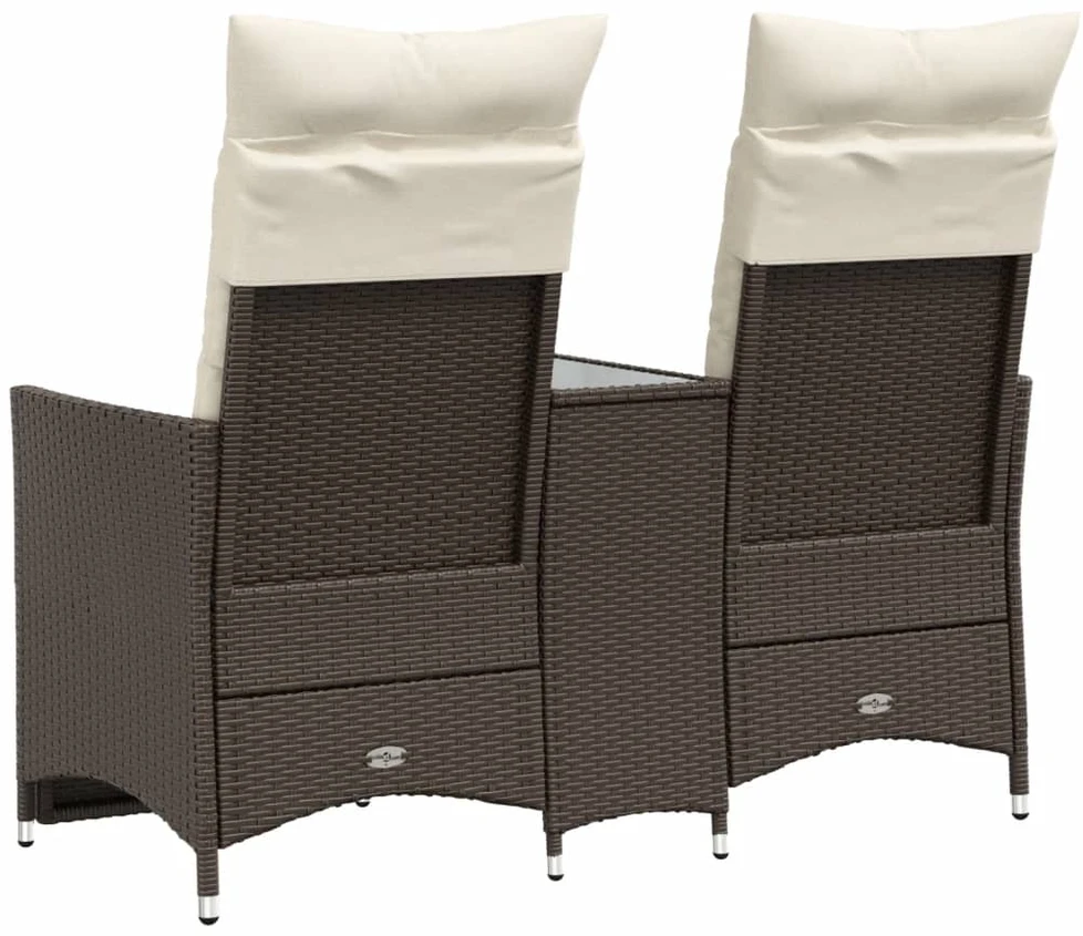 Atlošiama dvivietė sodo sofa su staliuku, ruda, poliratanas