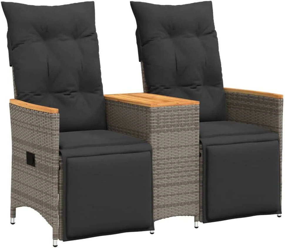 Atlošiama dvivietė sodo sofa su staliuku, pilka, poliratanas