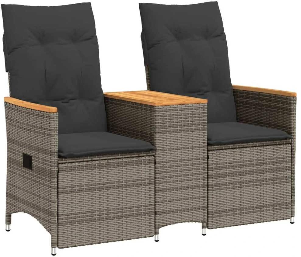 Atlošiama dvivietė sodo sofa su staliuku, pilka, poliratanas