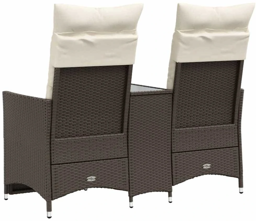 Atlošiama dvivietė sodo sofa su staliuku, ruda, poliratanas