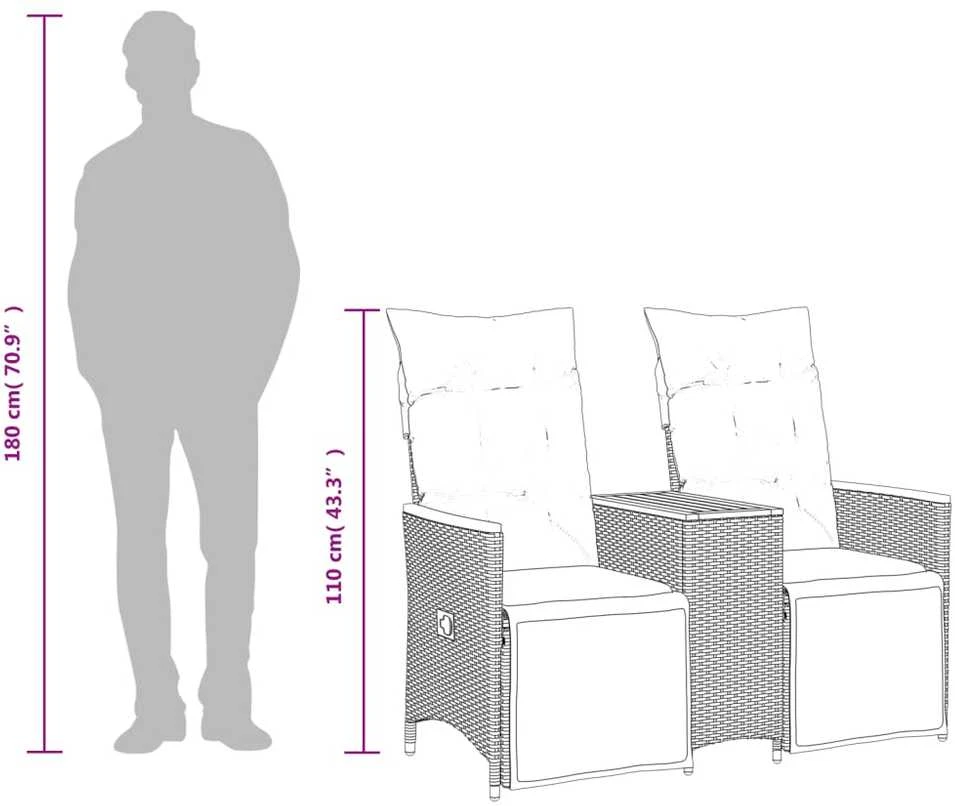 Atlošiama dvivietė sodo sofa su staliuku, juoda, poliratanas