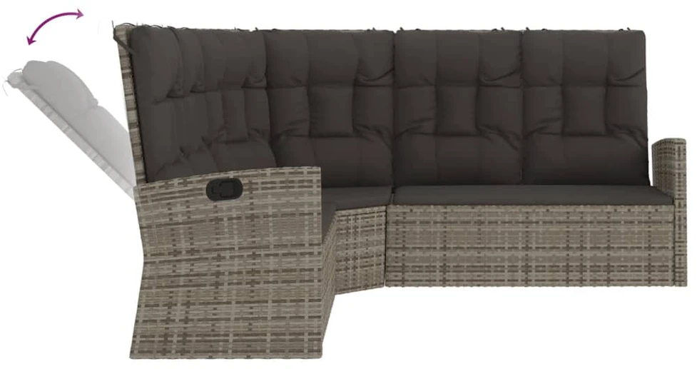 Atlošiama kampinė sofa su pagalvėlėmis, pilka, poliratanas