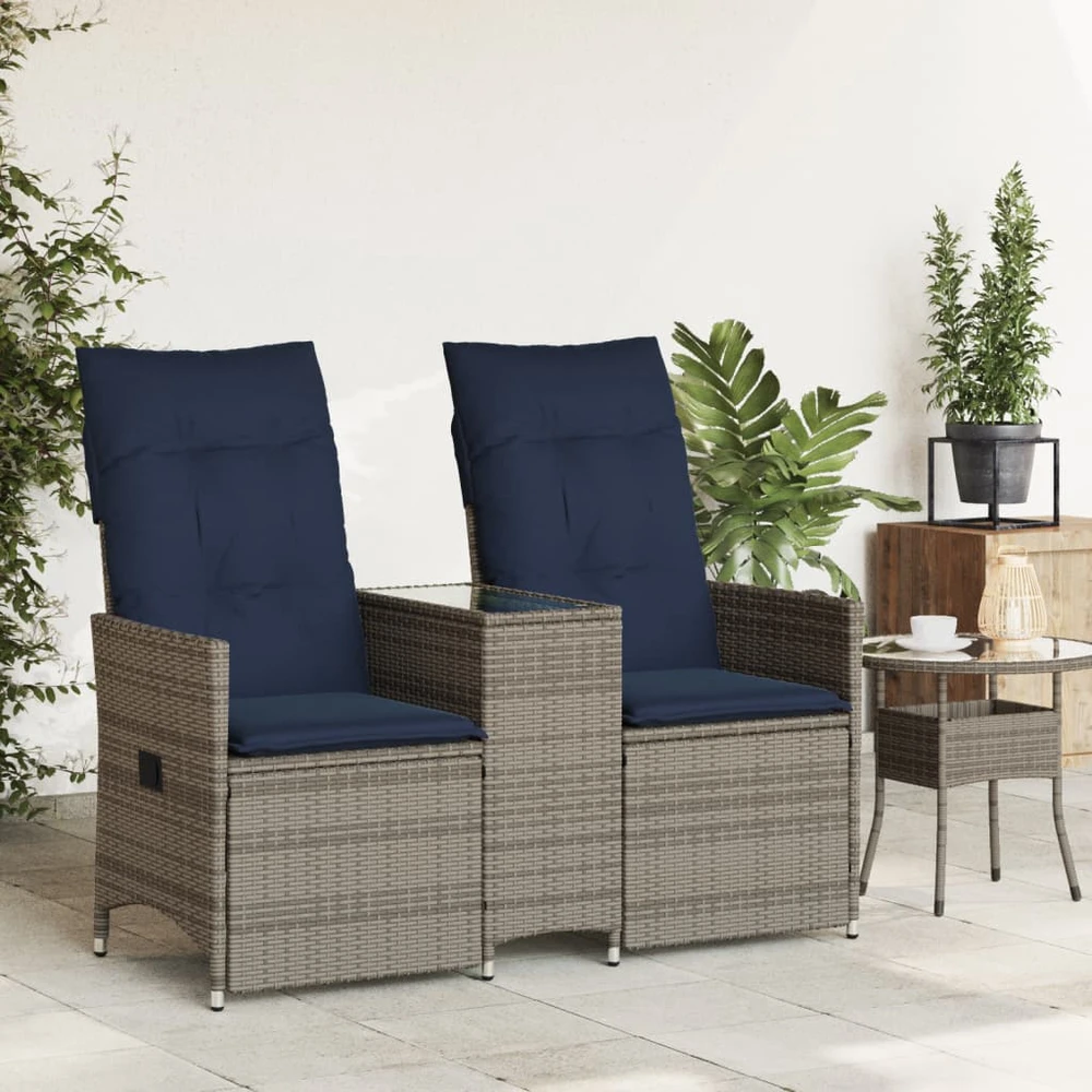 Atlošiama sodo sofa, 2 vietų, su staliuku, pilka, polirotangas