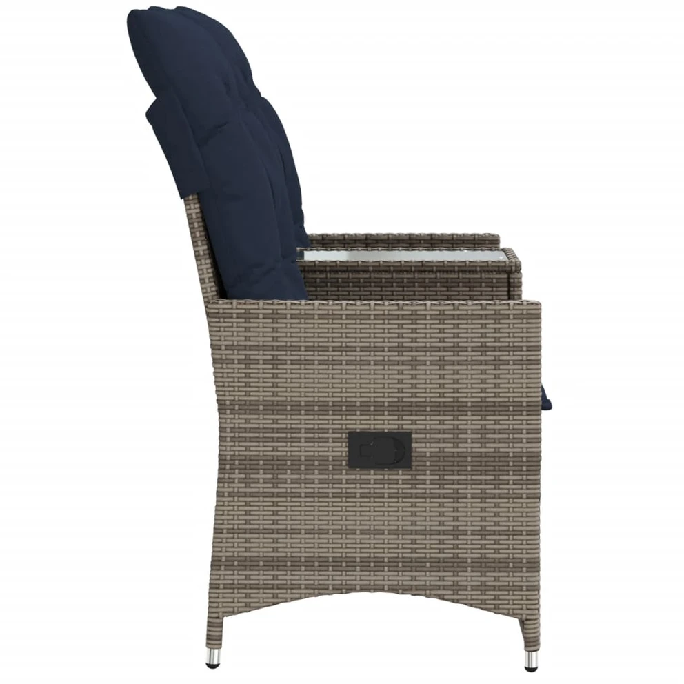 Atlošiama sodo sofa, 2 vietų, su staliuku, pilka, polirotangas