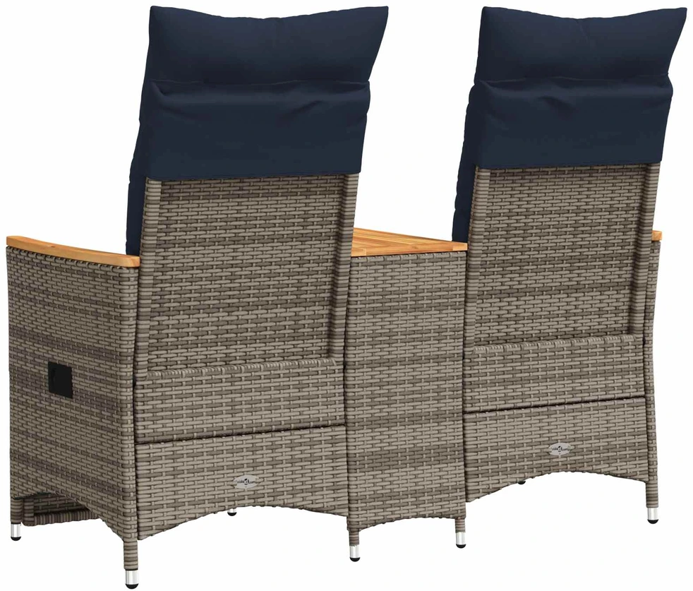 Atlošiama sodo sofa, 2 vietų, su staliuku, pilka, polirotangas