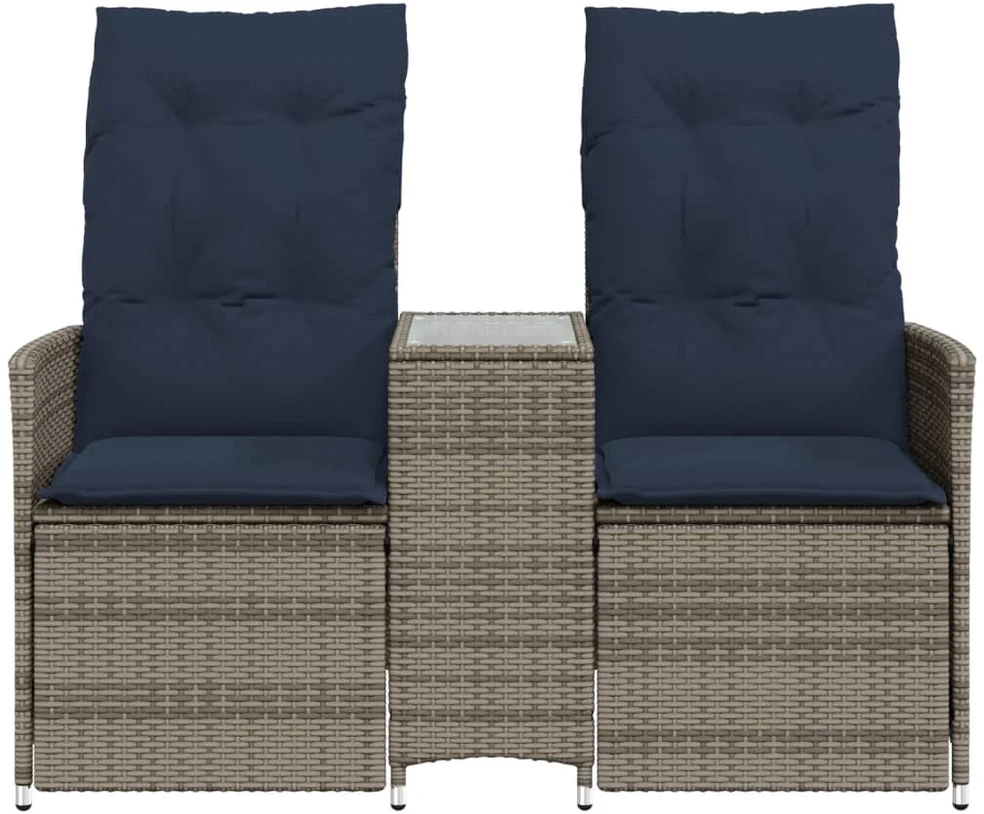 Atlošiama sodo sofa, 2 vietų, su staliuku, pilka, polirotangas