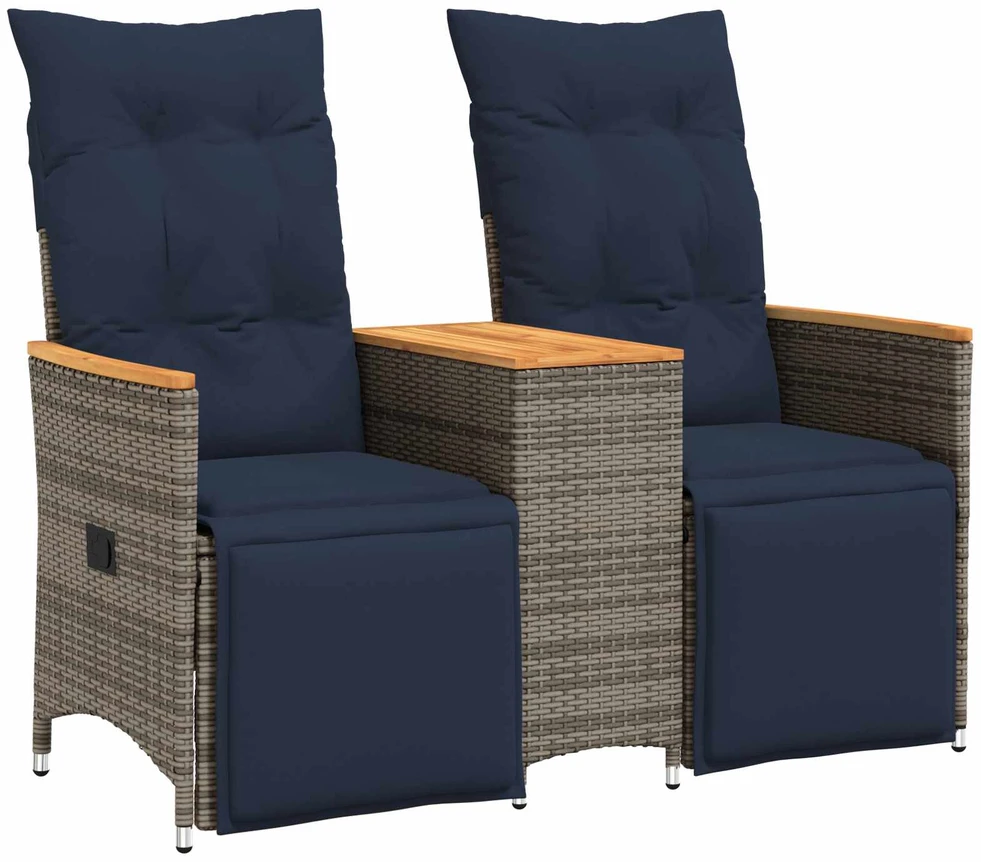 Atlošiama sodo sofa, 2 vietų, su staliuku, pilka, polirotangas