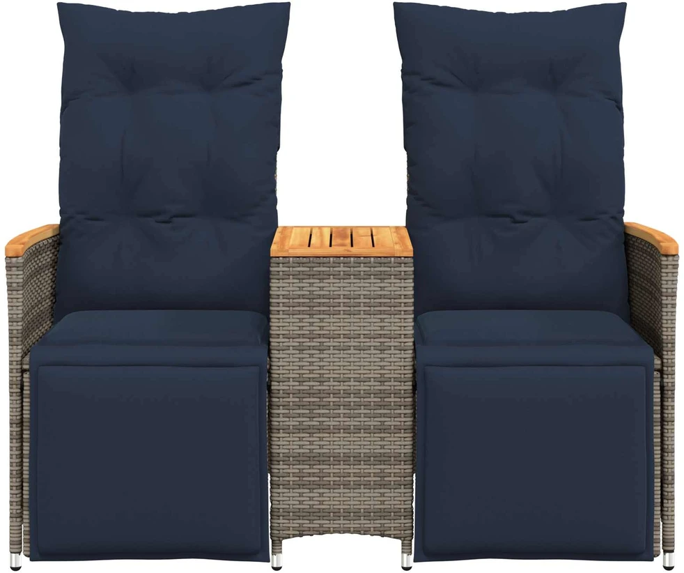 Atlošiama sodo sofa, 2 vietų, su staliuku, pilka, polirotangas