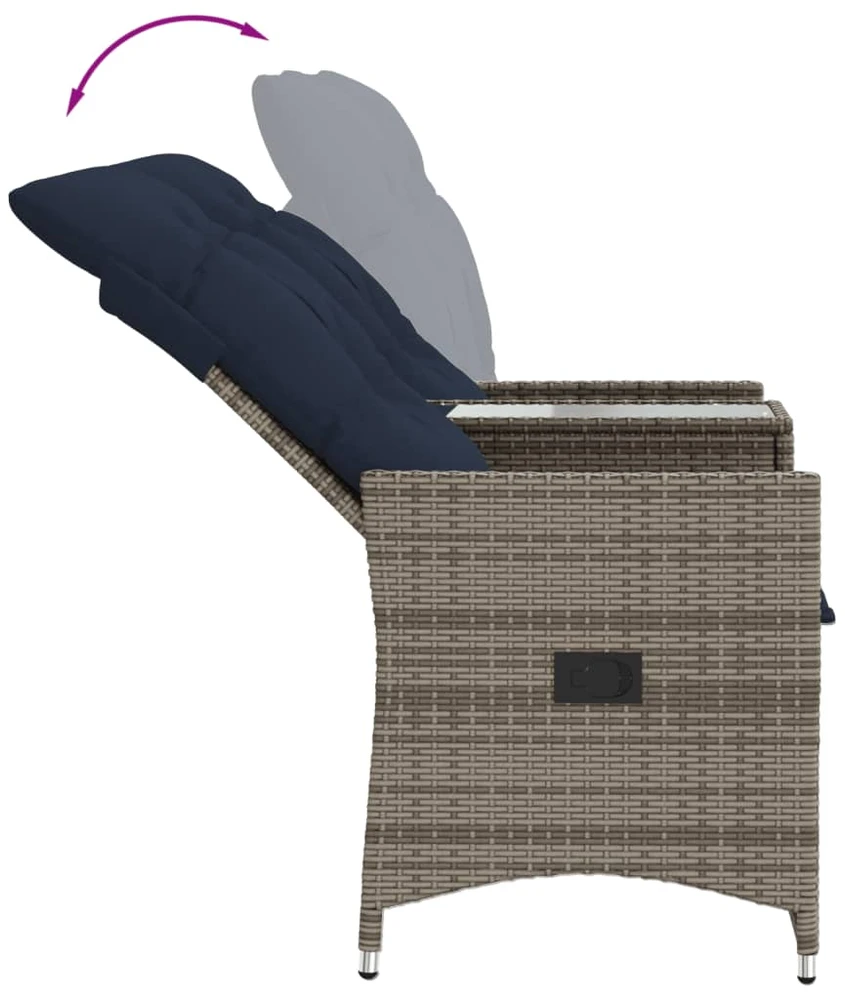 Atlošiama sodo sofa, 2 vietų, su staliuku, pilka, polirotangas