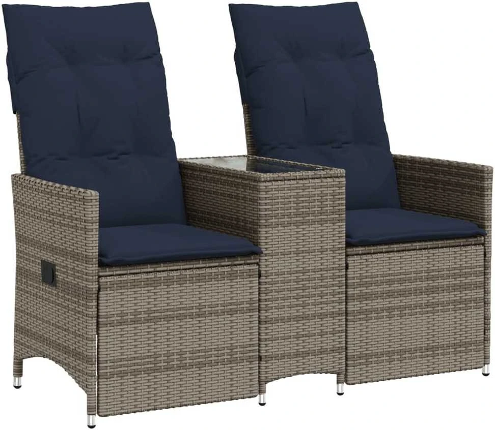 Atlošiama sodo sofa, 2 vietų, su staliuku, pilka, polirotangas
