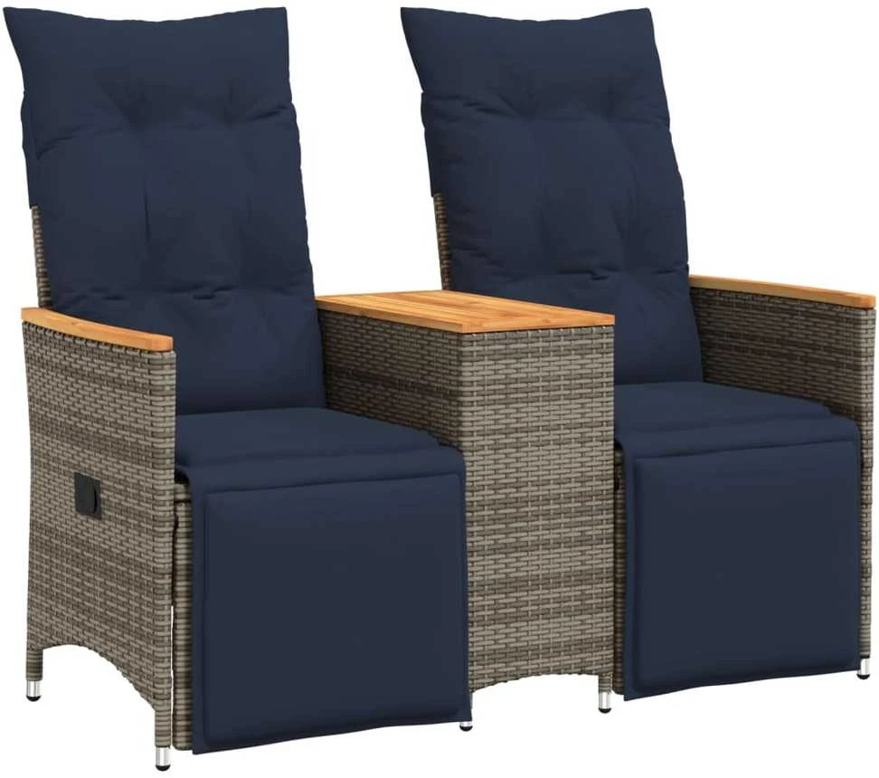 Atlošiama sodo sofa, 2 vietų, su staliuku, pilka, polirotangas