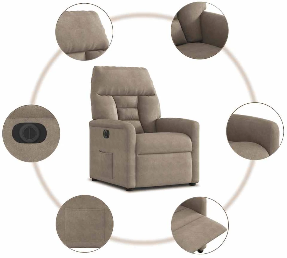 Fotelis Atlošiamas elektrinis krėslas, taupe, mikropluošto audinys
