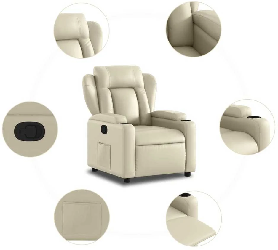Fotelis Atlošiamas krėslas, kreminės spalvos, dirbtinė oda