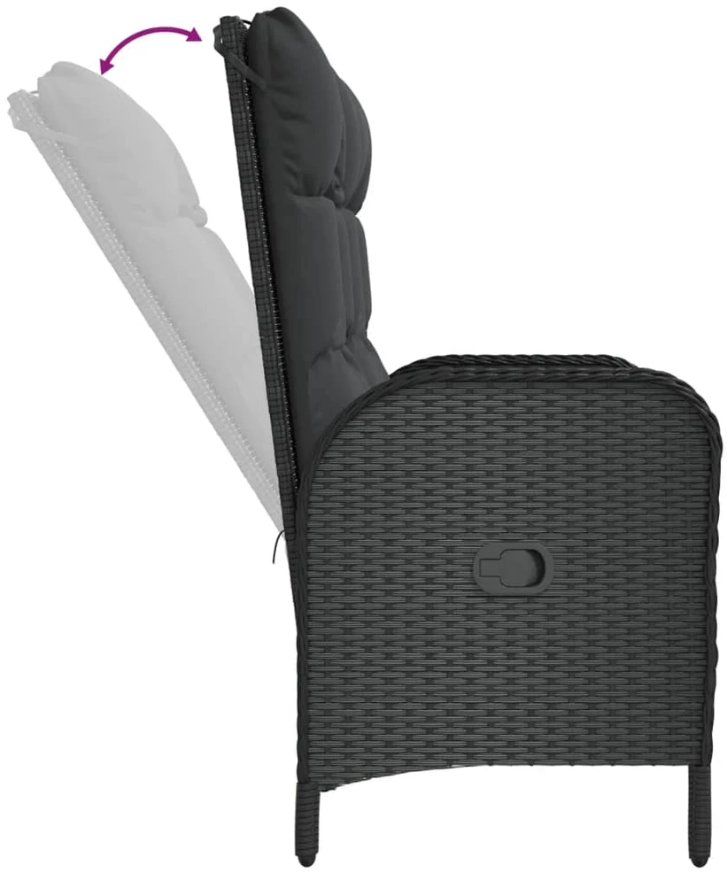 Atlošiamas sodo suoliukas su pagalvėmis, juodas, 107cm, ratanas