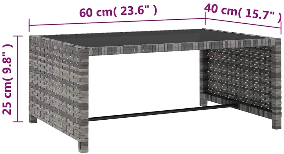Sofa Saulės gultai su staliuku, 2vnt., pilkos spalvos, poliratanas