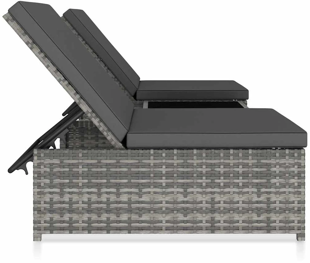 Sofa Saulės gultai su staliuku, 2vnt., pilkos spalvos, poliratanas