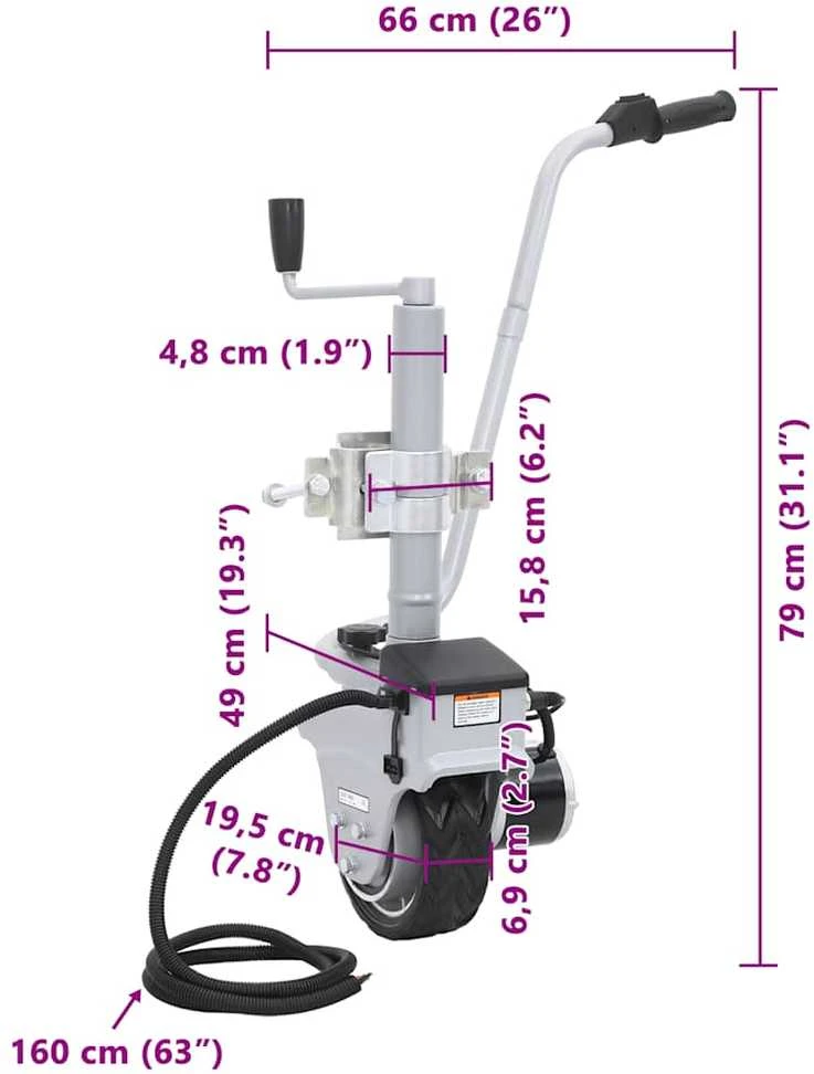 Atraminis ratukas su varikliu priekabai, aliuminis, 12V, 350W