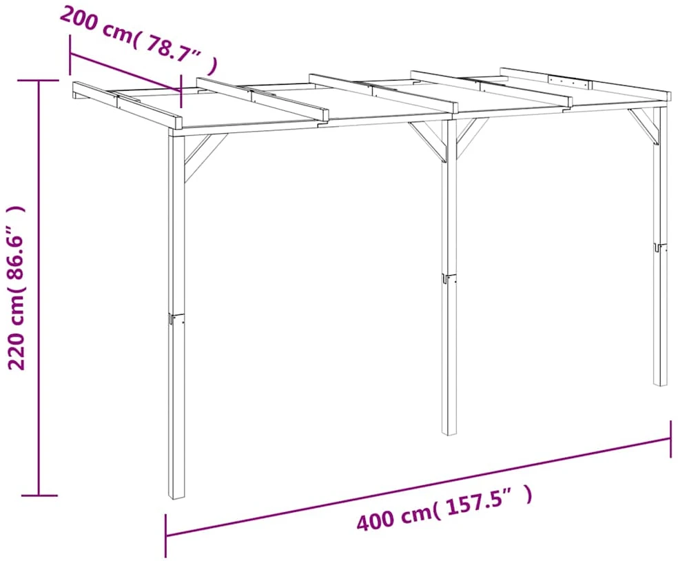 Atremiama pergolė, 2x4x2,2m, mediena