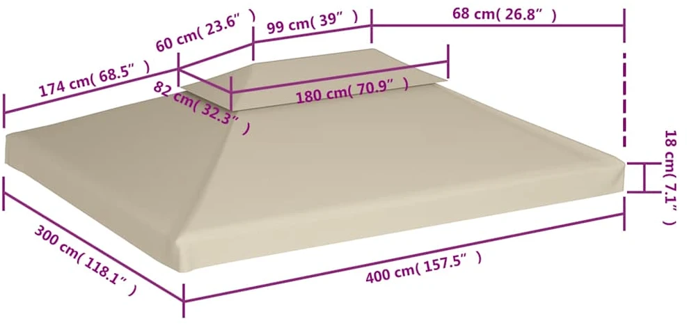 Atsarginis pavėsinės uždangalas, smėlio, 310g/m², 3x4m