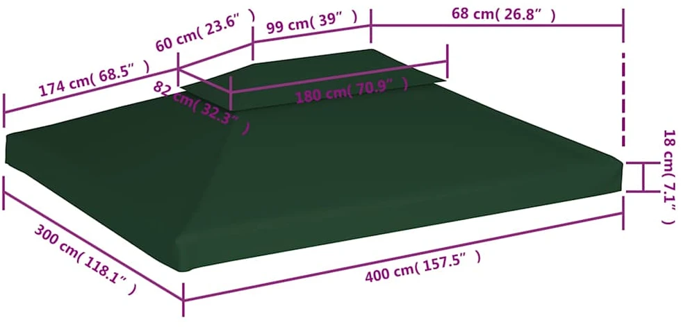 Atsarginis pavėsinės uždangalas, žalias, 310g/m², 3x4m