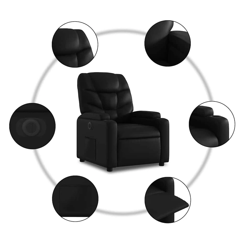 Fotelis Atsistojantis elektrinis krėslas, juodas, dirbtinė oda