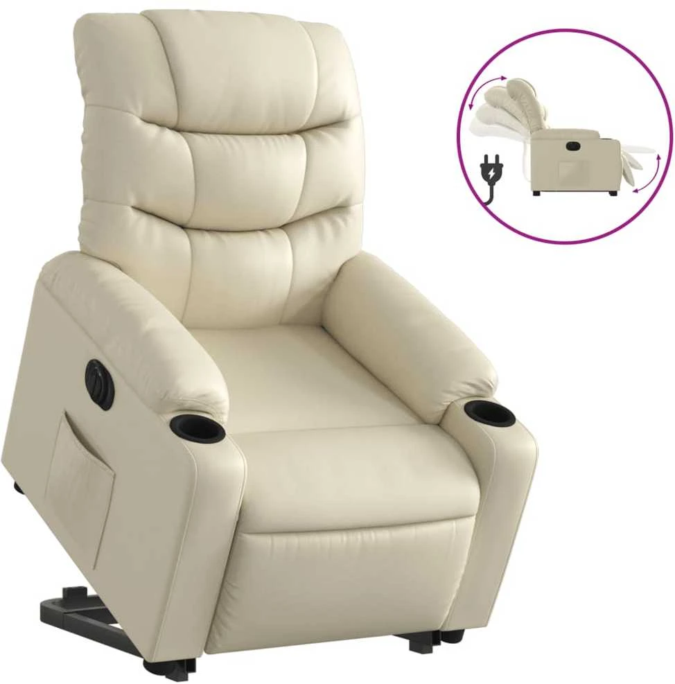 Fotelis Atsistojantis elektrinis krėslas, kreminis, dirbtinė oda