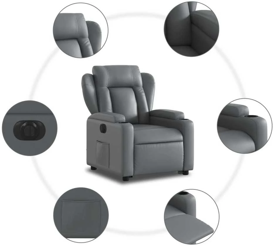 Fotelis Atsistojantis elektrinis krėslas, pilkas, dirbtinė oda
