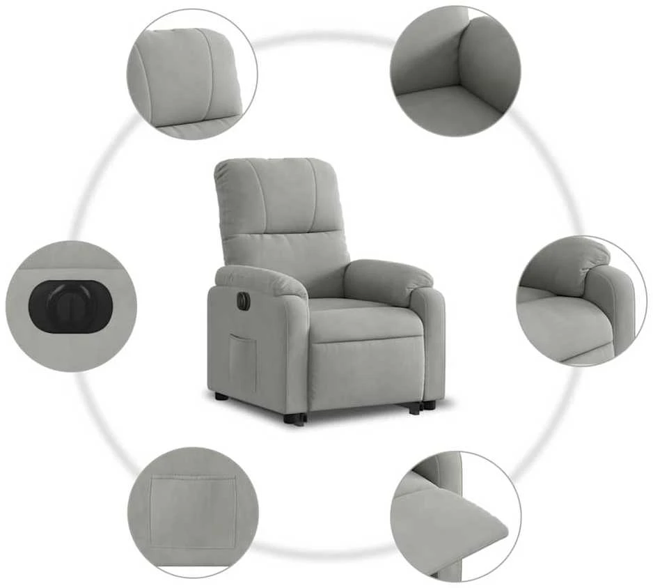 Fotelis Atsistojantis elektrinis krėslas, pilkas, mikropluošto audinys