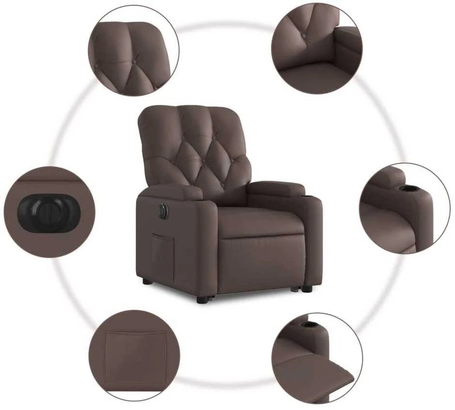 Fotelis Atsistojantis elektrinis krėslas, rudas, dirbtinė oda