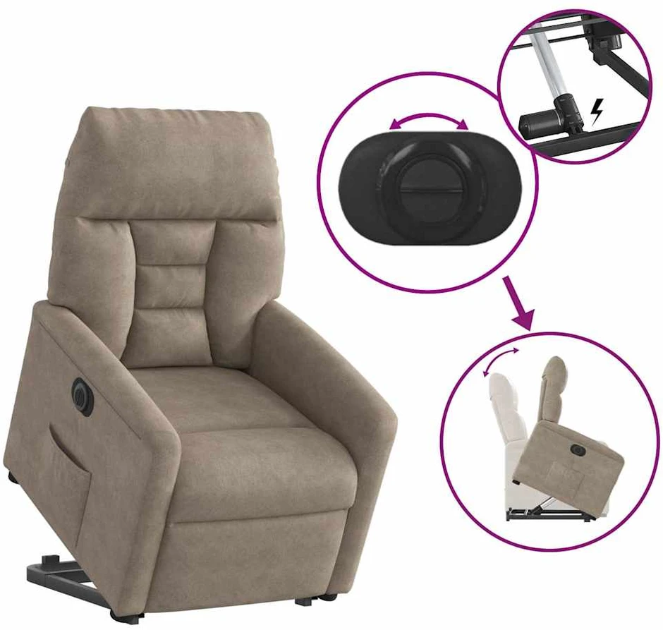 Fotelis Atsistojantis elektrinis krėslas, taupe, mikropluošto audinys