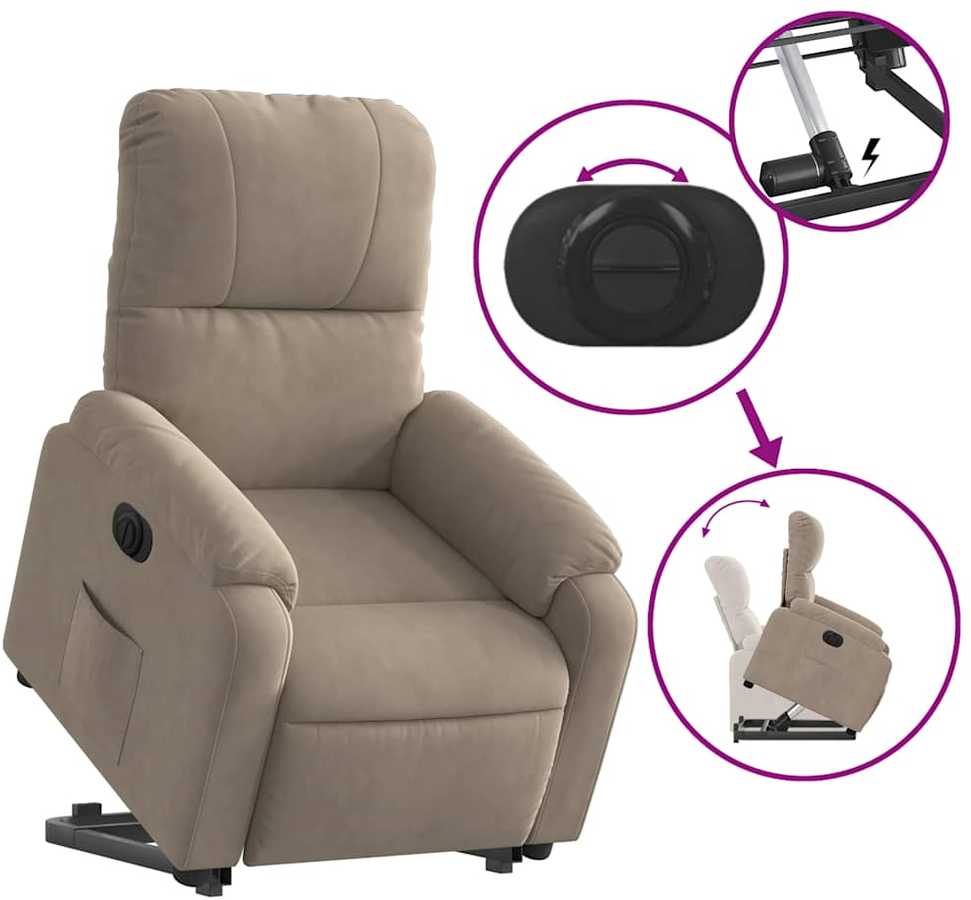 Fotelis Atsistojantis elektrinis krėslas, taupe, mikropluošto audinys