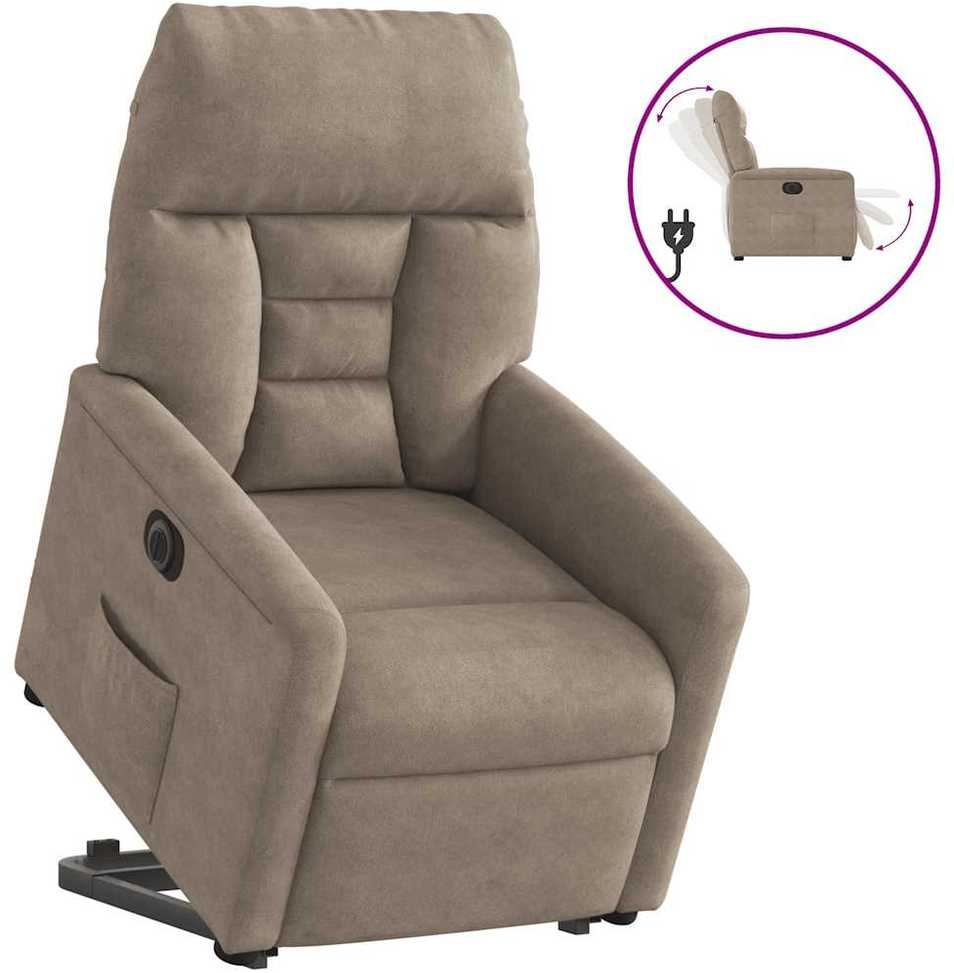 Fotelis Atsistojantis elektrinis krėslas, taupe, mikropluošto audinys