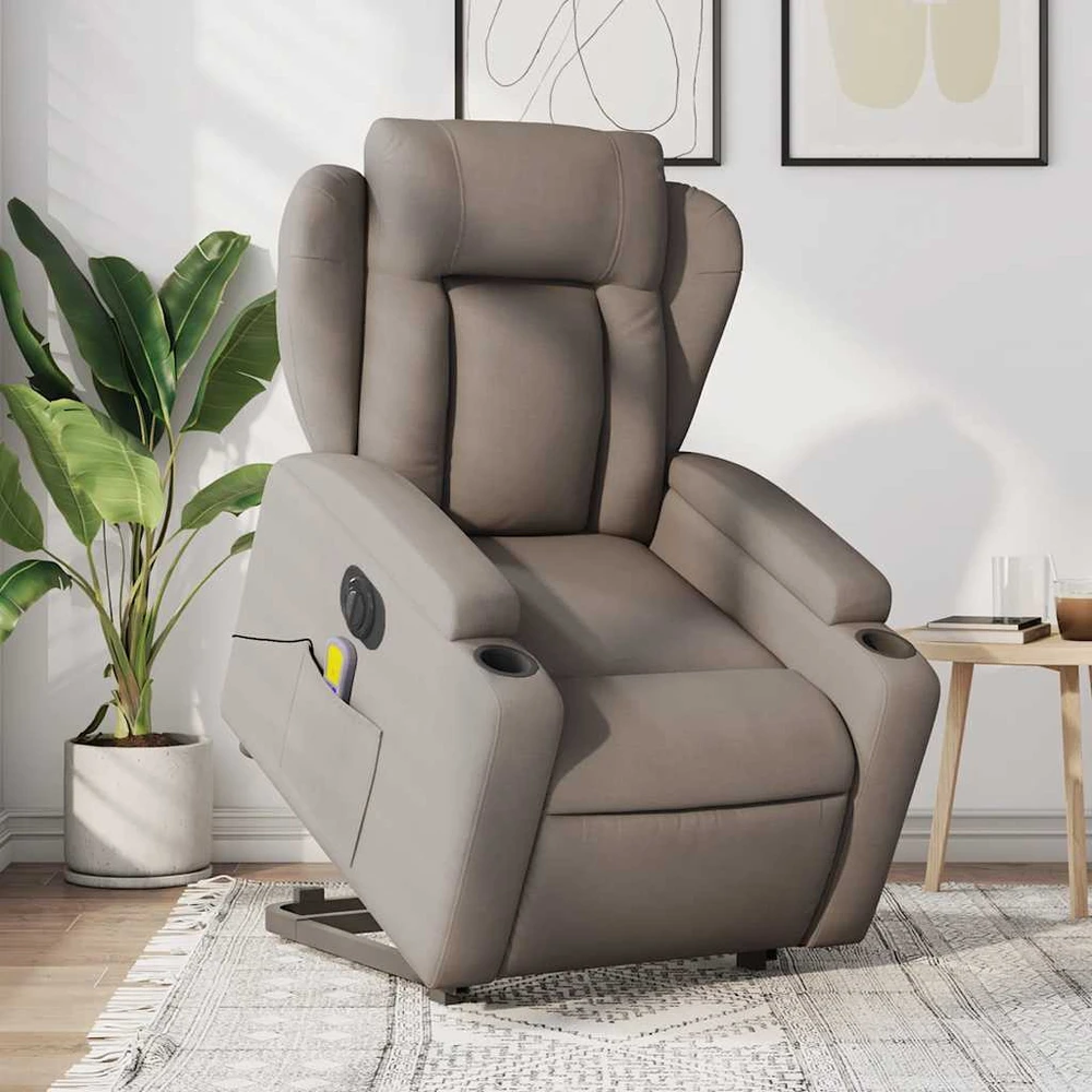 Fotelis Atsistojantis elektrinis masažinis krėslas, taupe, audinys