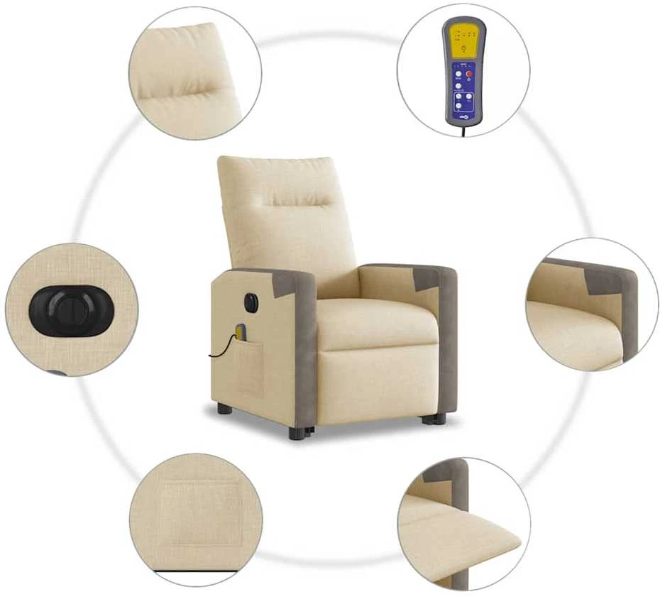 Fotelis Atsistojantis elektrinis masažinis krėslas, kreminis, audinys