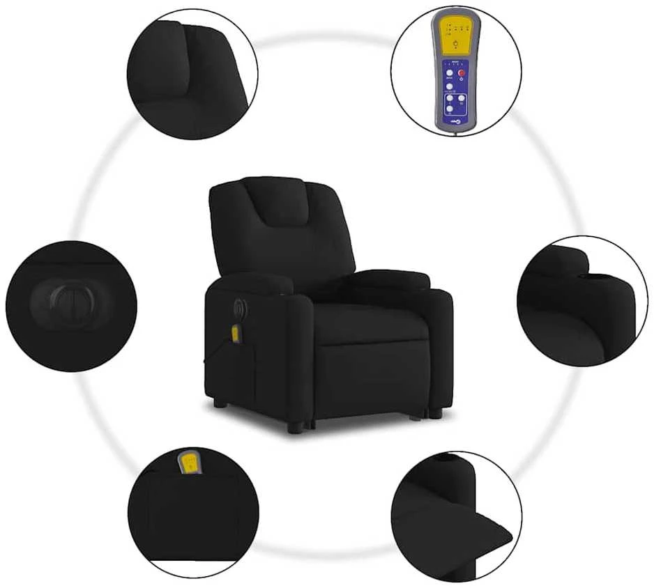 Fotelis Atsistojantis elektrinis masažinis krėslas, juodas, audinys