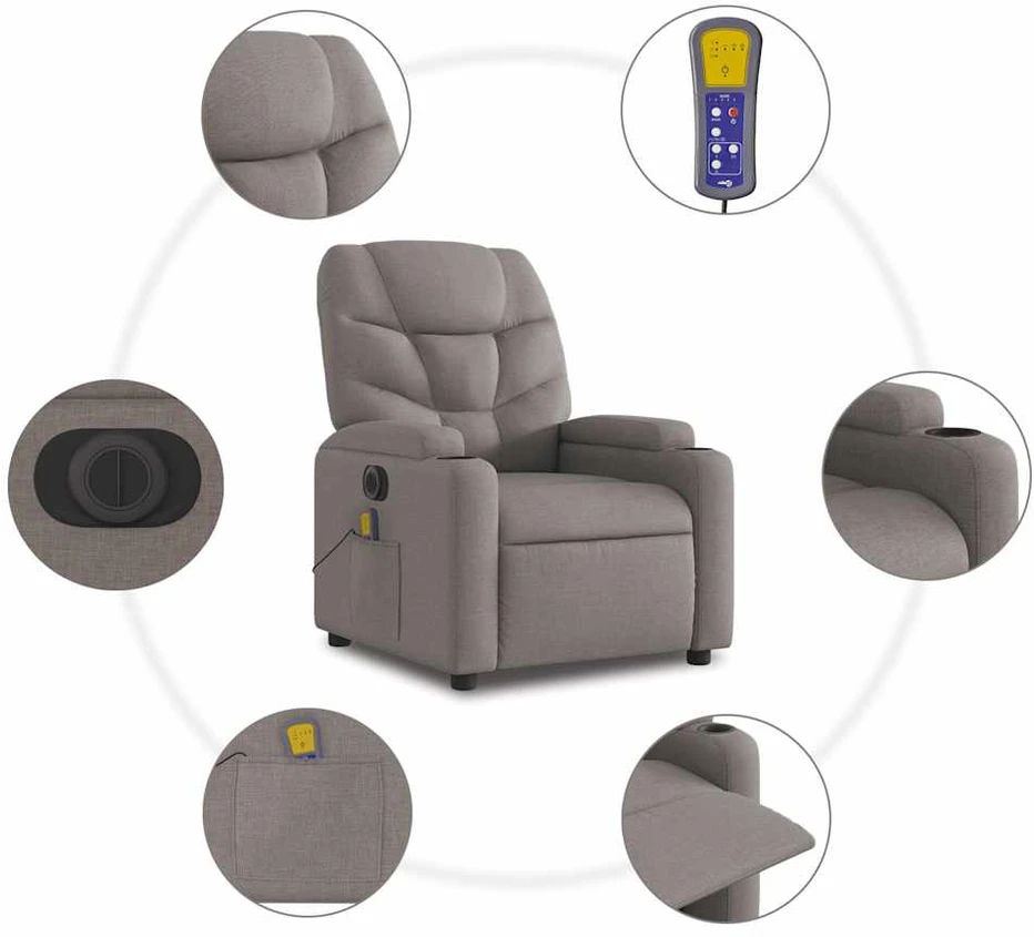 Fotelis Atsistojantis elektrinis masažinis krėslas, taupe, audinys