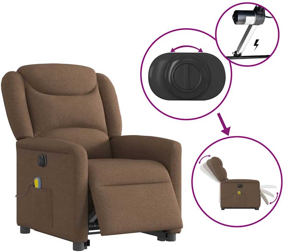 Fotelis Atsistojantis elektrinis masažinis krėslas, rudas, audinys