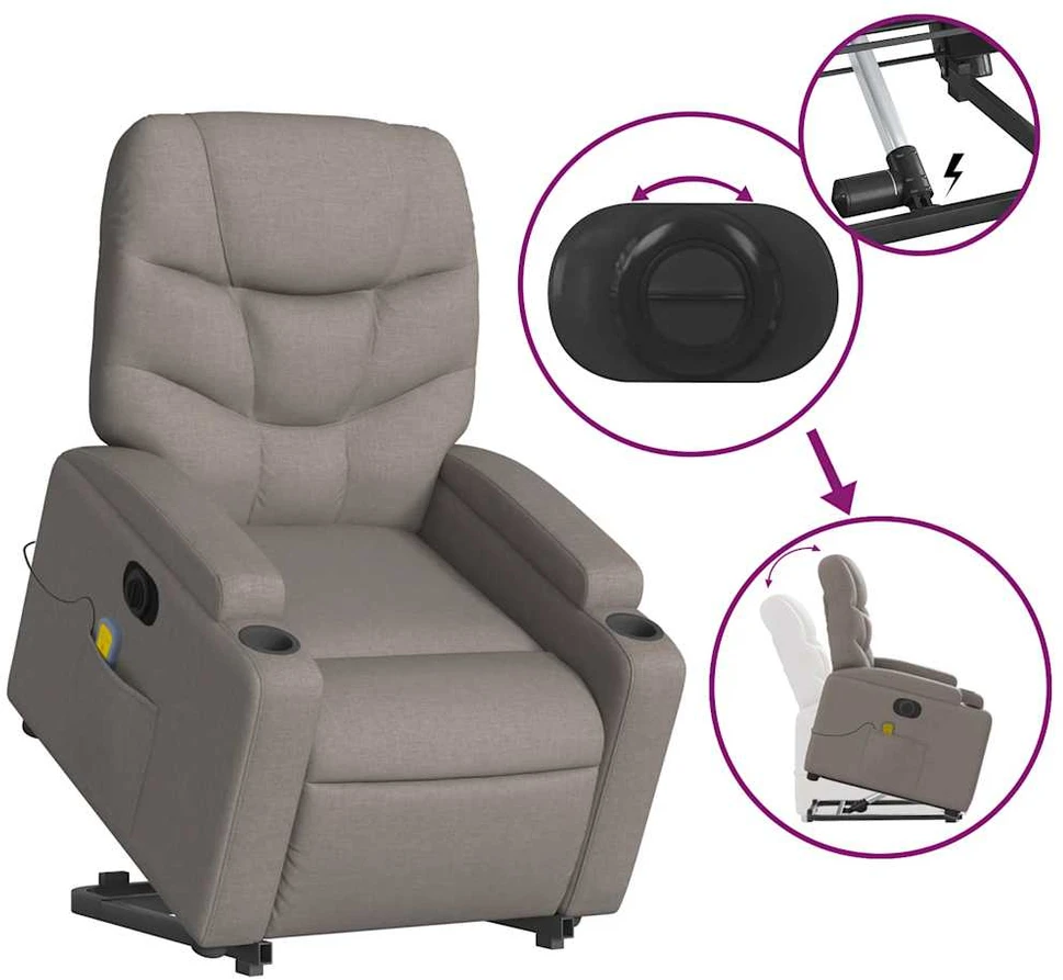 Fotelis Atsistojantis elektrinis masažinis krėslas, taupe, audinys