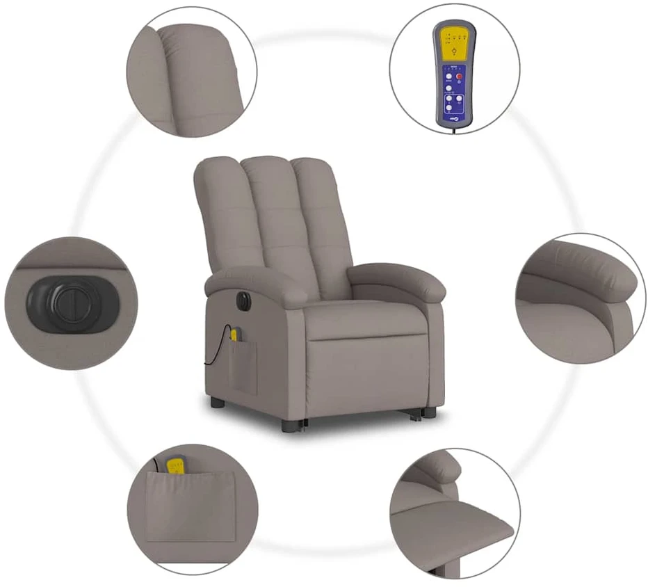 Fotelis Atsistojantis elektrinis masažinis krėslas, taupe, audinys