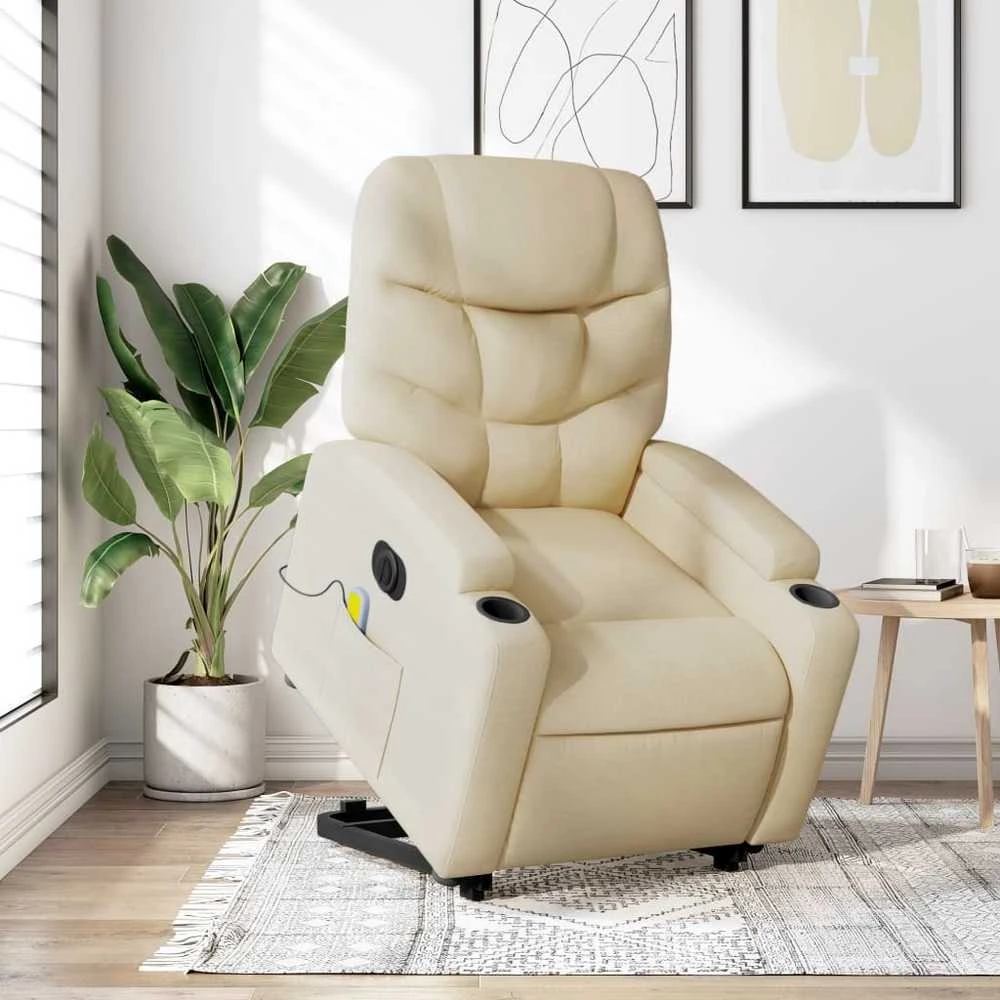 Fotelis Atsistojantis elektrinis masažinis krėslas, kreminis, audinys