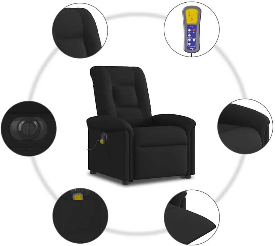 Fotelis Atsistojantis elektrinis masažinis krėslas, juodas, audinys