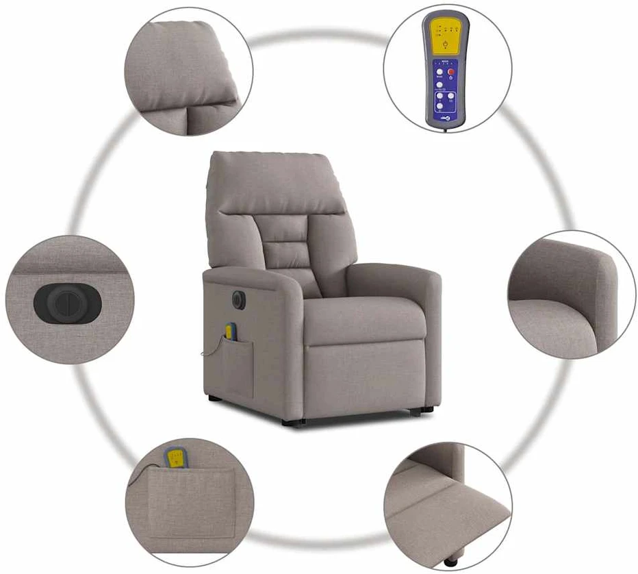 Fotelis Atsistojantis elektrinis masažinis krėslas, taupe, audinys