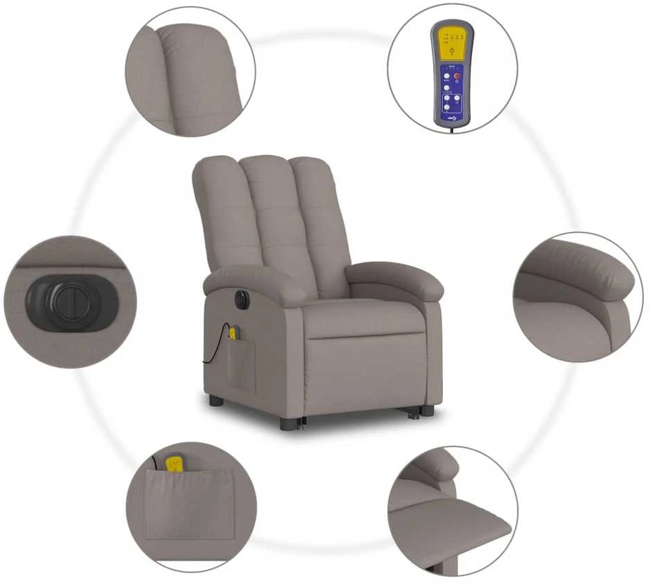 Fotelis Atsistojantis elektrinis masažinis krėslas, taupe, audinys